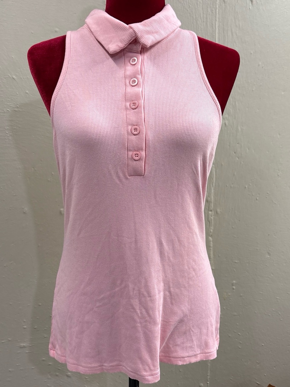 Sleeveless Pink Collared Henley Rib Knit tank Top size X-Large soft top new